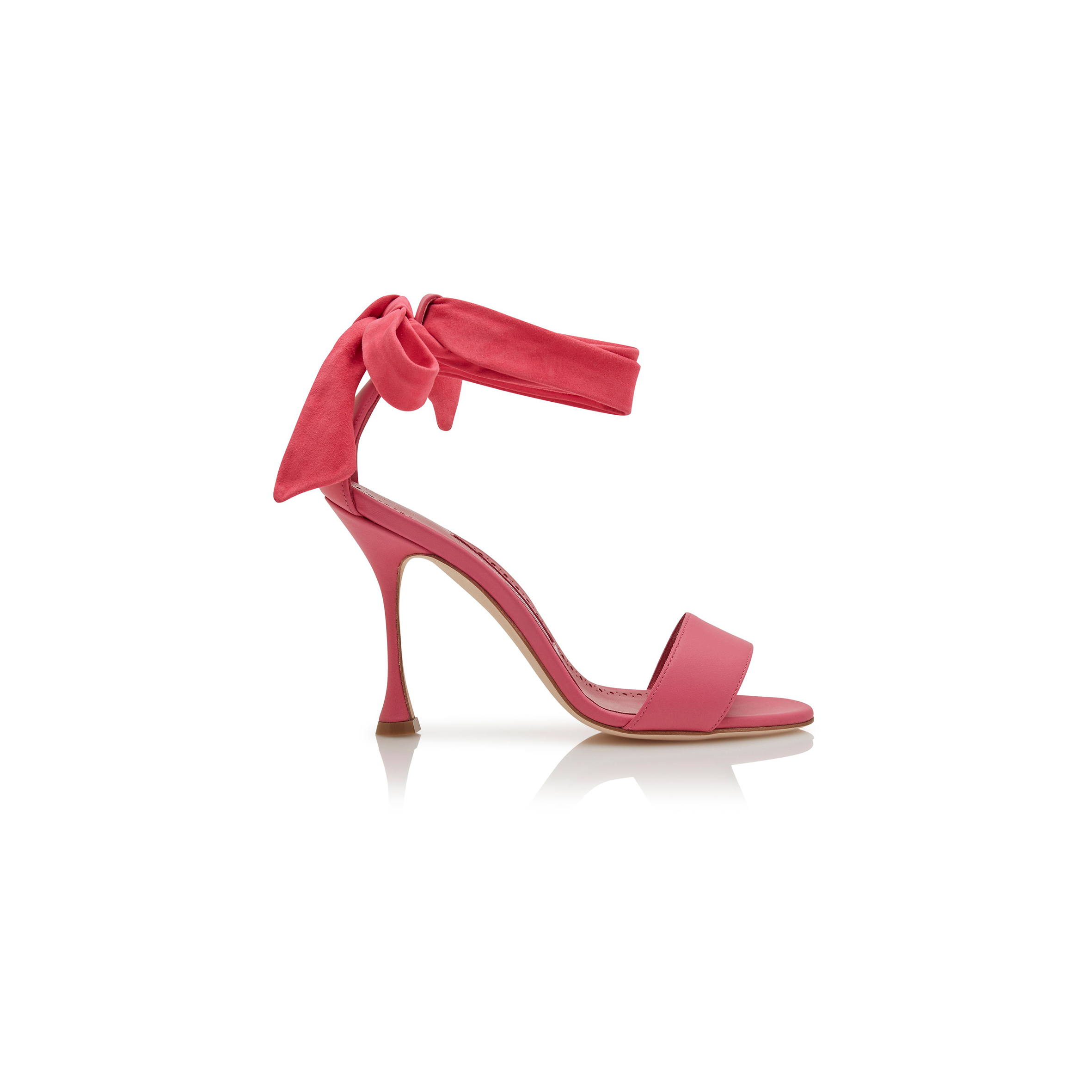 MANOLO BLAHNIK CHASTANA PINK NAPPA LEATHER BOW DETAIL SANDALS 125-2827-0004
